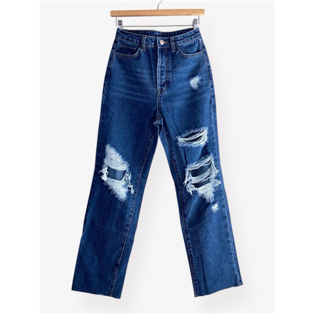 Shein Women’s Distressed High Waist Jeans Blue 4